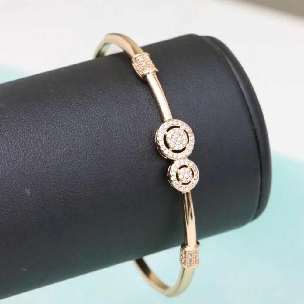 Dual Circle Design Rose Gold Bangle with Sparkling Accents, XPBL0430